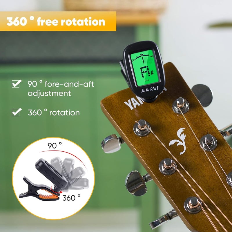 Aarvi Guitar Tuner, Clip-On Digital Chromatic Tuner for Acoustic & Electric Instruments, 10 Pack with 40 Guitar Picks - Image 5